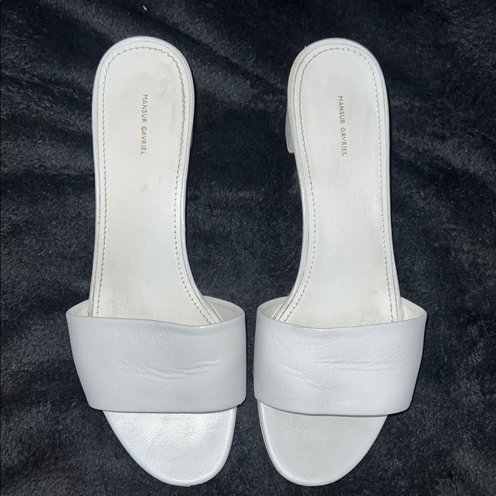 Mansur Gavriel White Sandals with Wide Band and Flat Sole